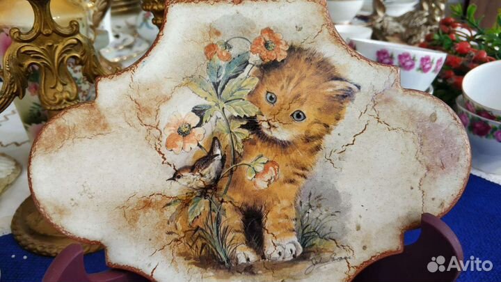 Винаж, керамическая плитка с котёнком Италия