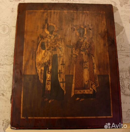 Старинная икона Иоанн Златоуст Чудотворец 55*44см