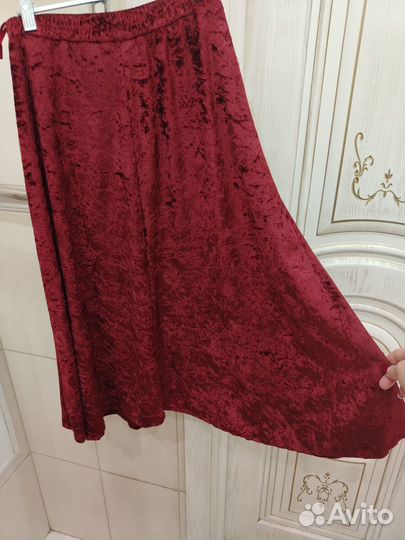 Юбка Франция миди Асилуэт бархат бордо 44р