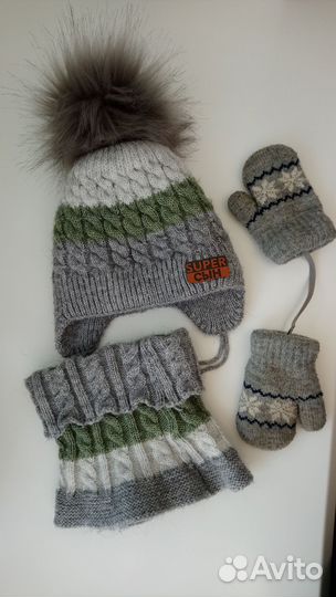 Комплект шапка, шарф и варежки