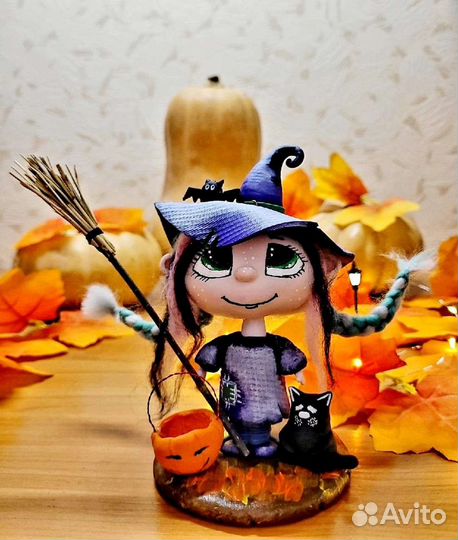 Композиция/кукла/ведьма/полимерная глина/хэллоуин