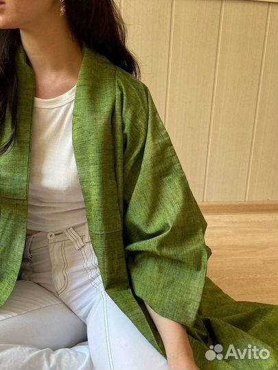 Кимоно японское винтажное из шелка цумуги