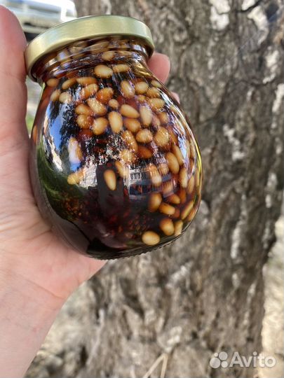 Орех в меду. Орех кедровый с сосновой шишкой