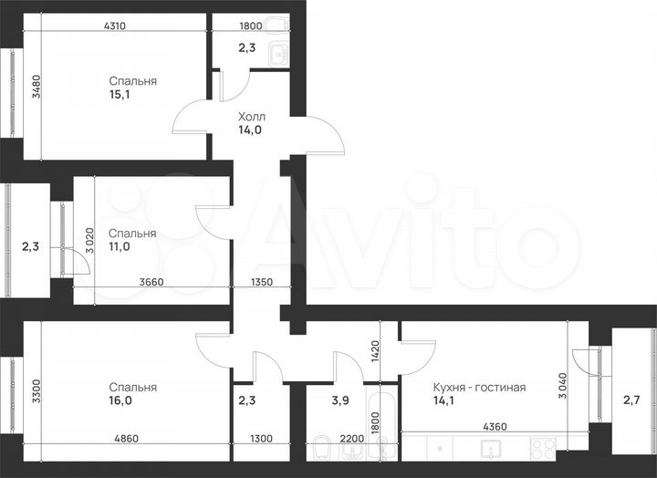 3-к. квартира, 83,7 м², 2/5 эт.