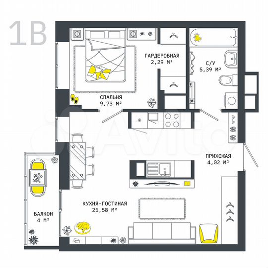 1-к. квартира, 51 м², 4/25 эт.