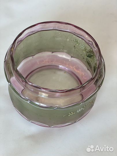 Антикварная конфетница. Клюквенное стекло, роспись