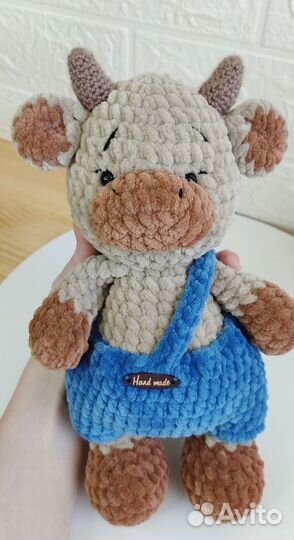 Бык, Корова игрушка мягкая, вязаная, плюшевая