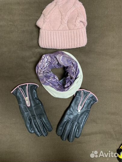 Комплект кожанные перчатки buff/шарф шапка