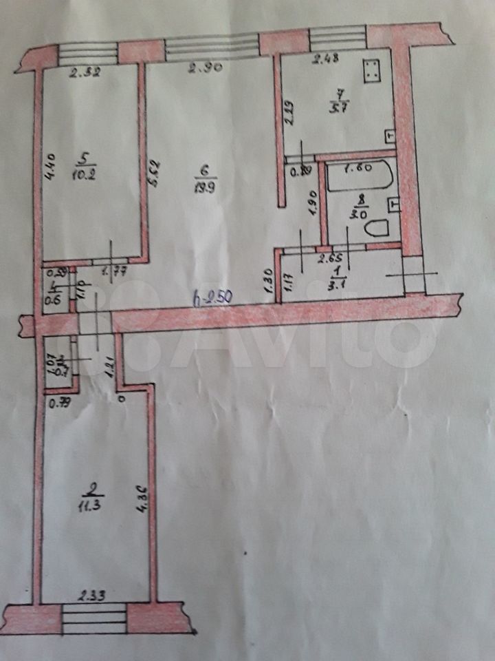 3-к. квартира, 54,5 м², 1/3 эт.