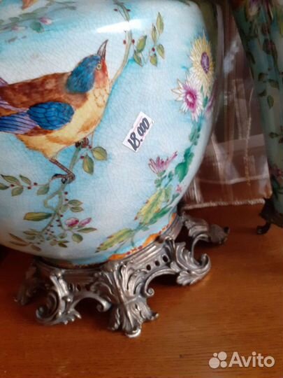 Ваза стрекозы голубая фарфор бронза