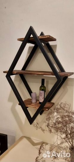 Полка Лофт из металла и дерева (сосна)