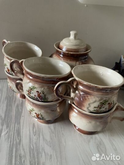 Сахарница и 6 кофейных чашек сервиз Мадонна