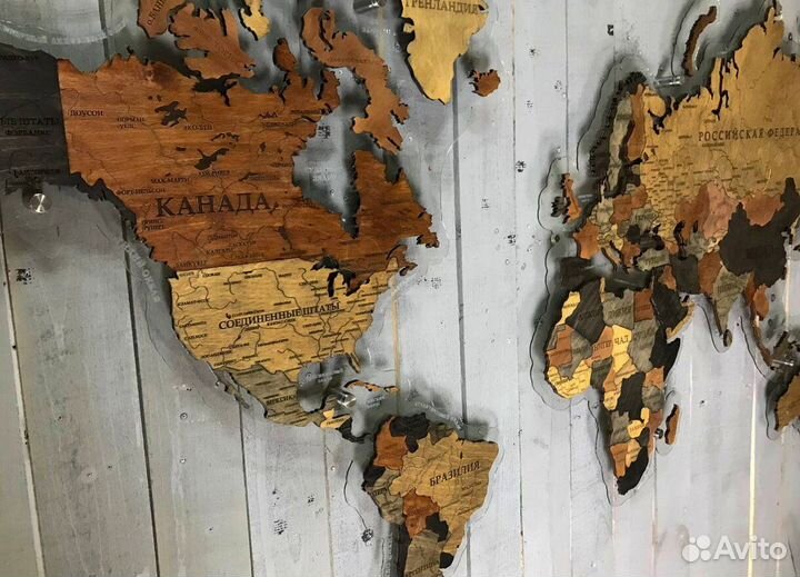 Карта мира из дерева С подсветкой