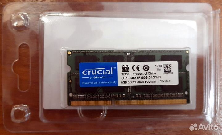 Crucial 8Gb DDR3L-1600 (PC3L-12800) для ноутбука