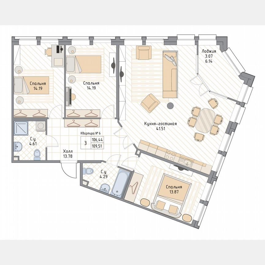 3-к. квартира, 109,5 м², 2/9 эт.