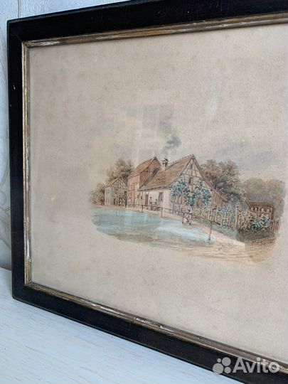 Картина акварель в раме под стеклом Швейцария