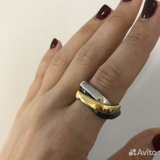 Кольцо тройное квадратное стиль Cartier Trinity