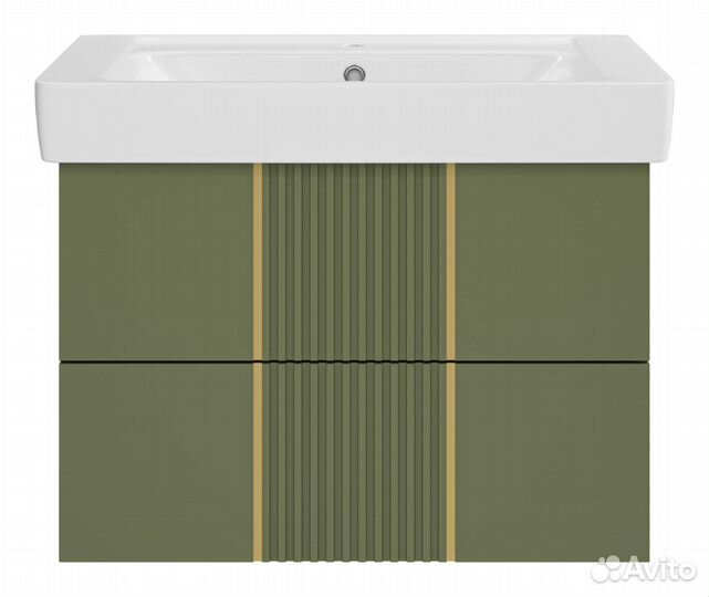 Тумба с раковиной Brevita Vega - 80 ут000022676 подвесная, 2 ящика, олива