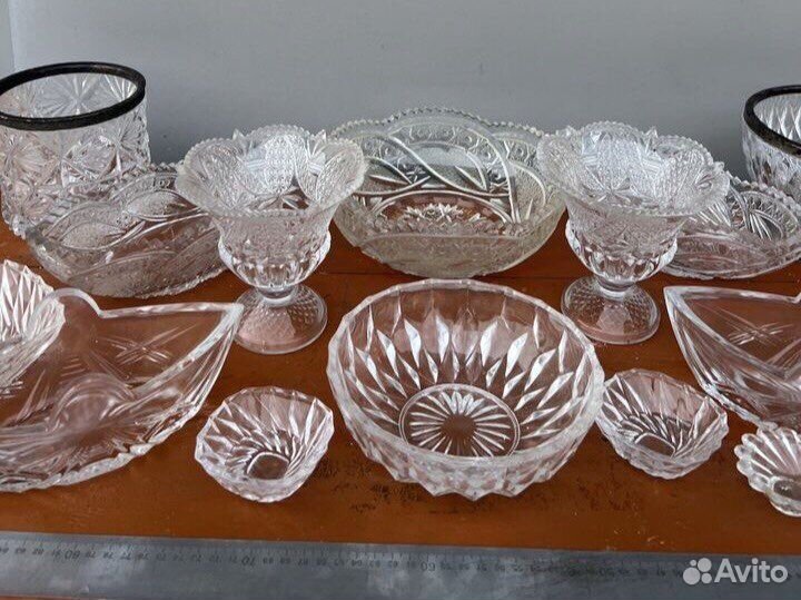 Набор хрусталь вазы,ладья,салатник,конфетница,рог