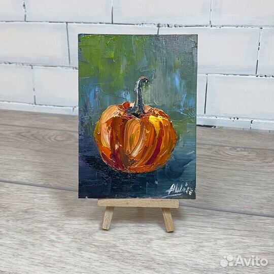 Мини картина маслом Тыква Натюрморт овощи Этюд