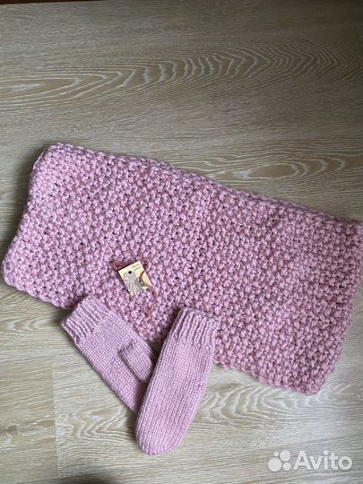 Комплект снуд и варежки шерсть ручная работа