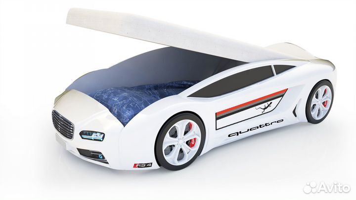 Кровать-машина Roadster Ауди Белая с подъемным мех