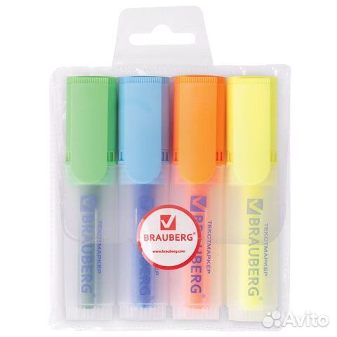 Набор текстовыделителей brauberg 4 шт., ассорти, f
