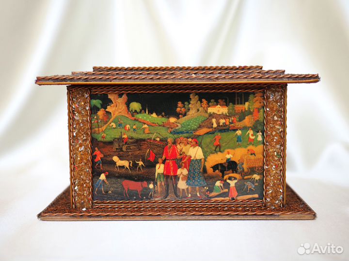 Шкатулка СССР Ручная работа Медь Стекло