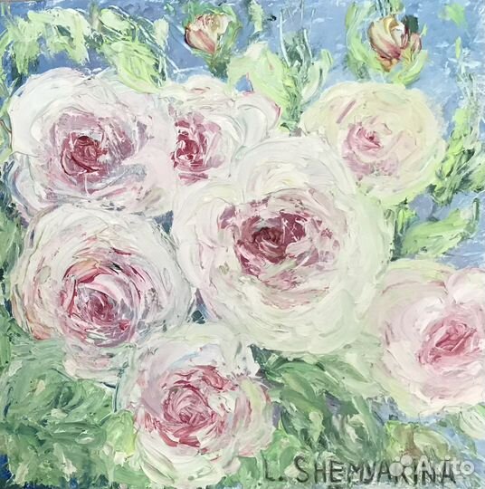 Картина маслом розы в подарок 30х30 см