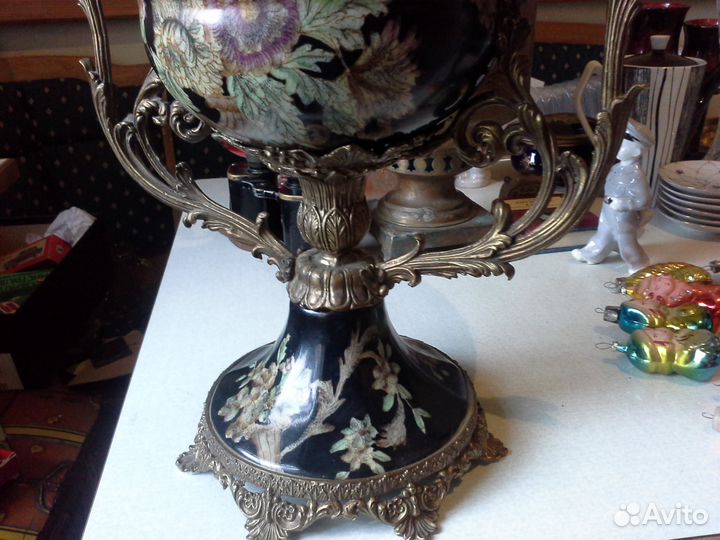 Бронзовая фарфоровая ваза большая кракелюр винтаж