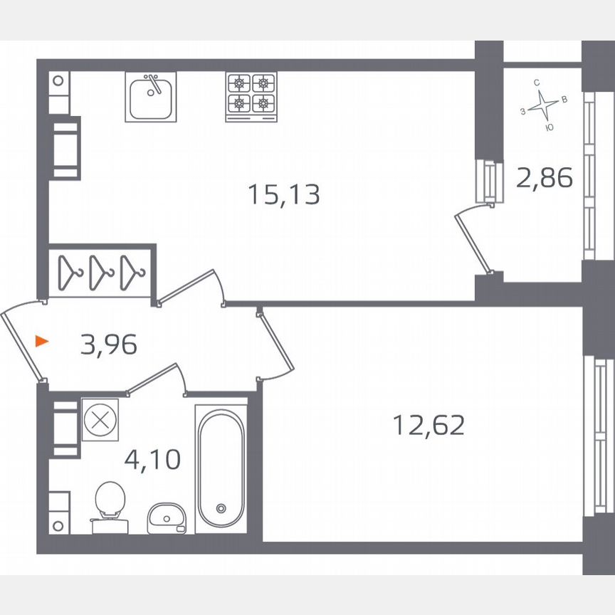 1-к. квартира, 37,2 м², 7/15 эт.