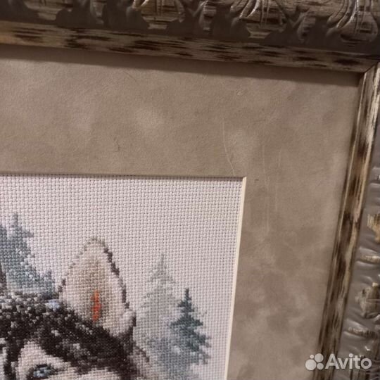 Хаски вышитая картина в багете