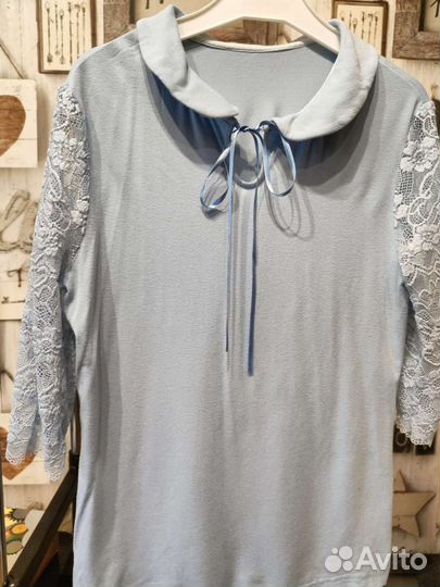 Блузка для девочки школьная голубая