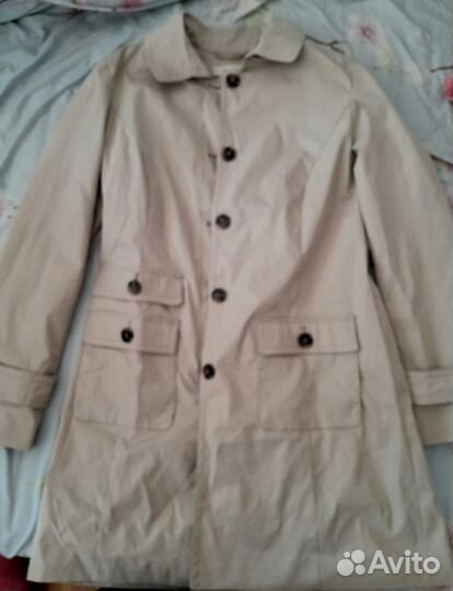 Тренч базовый бежевый выше колена 