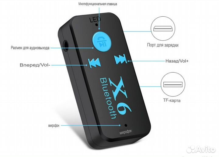 Bluetooth адаптер Aux наушники MP3 плеер X6