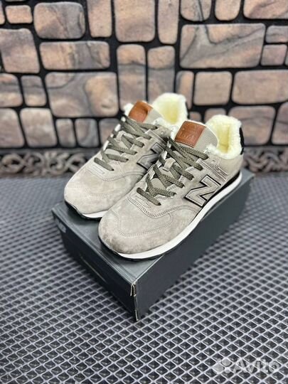 Кроссовки new balance 574 зимние бежевые с мехом