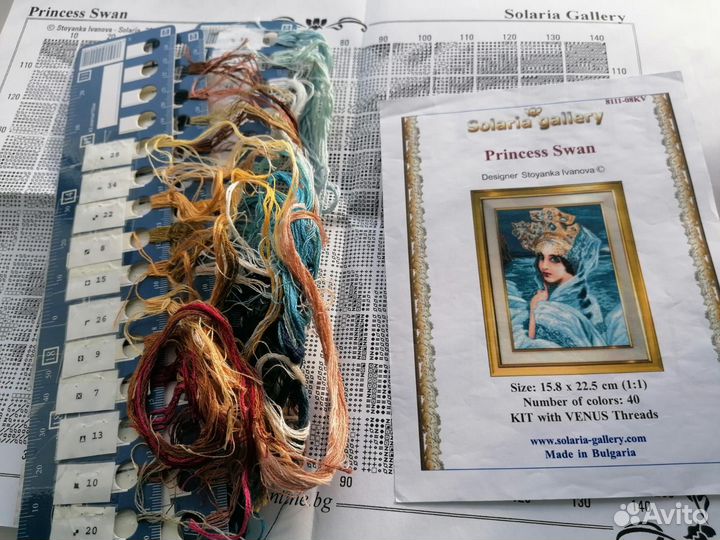 Схемы и остатки ниток от вышивки крестом, нитки