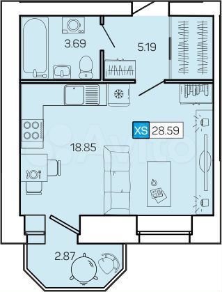 Квартира-студия, 28,6 м², 9/9 эт.