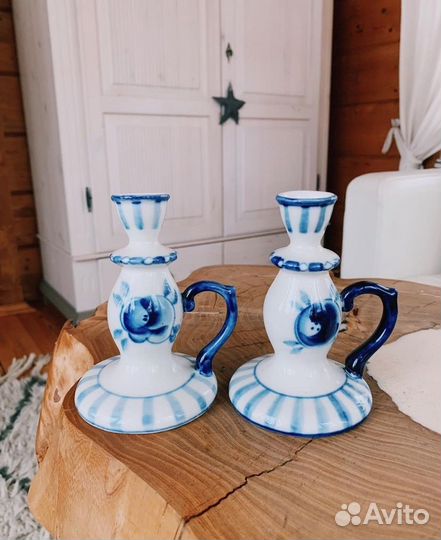 Фарфоровые подсвечники Гжель