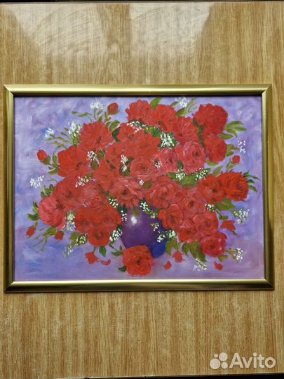 Картина маслом розы в вазе