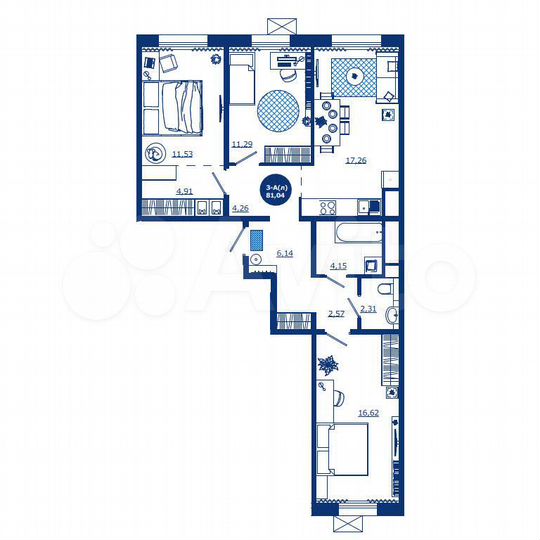 3-к. квартира, 79,8 м², 12/17 эт.