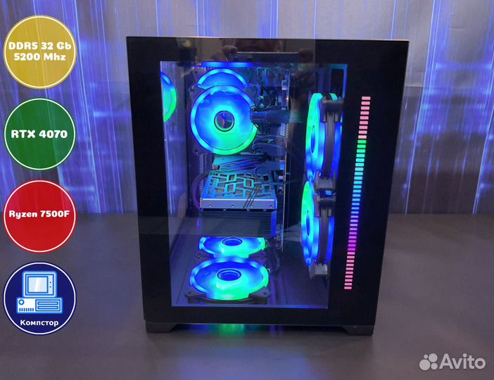 Мощный пк 2024 AMD7500F-RTX4070-32DDR5-RIW2684-B650
