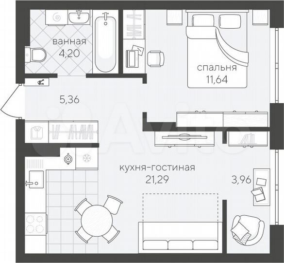 1-к. квартира, 46,5 м², 3/4 эт.