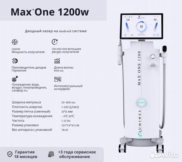 Диодный лазер для эпиляции Люминес. Max’One 1200