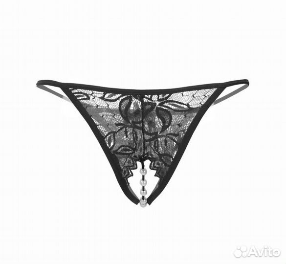 Трусики открытые с бусинами (черный, красный)