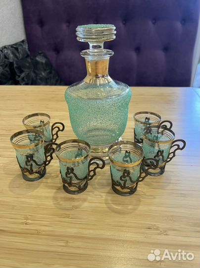Графин с рюмками СССР зеленый