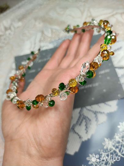 Красный, зелёный ободок / свадебное украшение