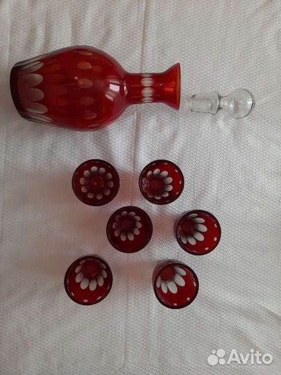 Графин с рюмками СССР рубиновое стекло