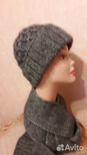 Комплект вязаный шапка, шарф и митенки