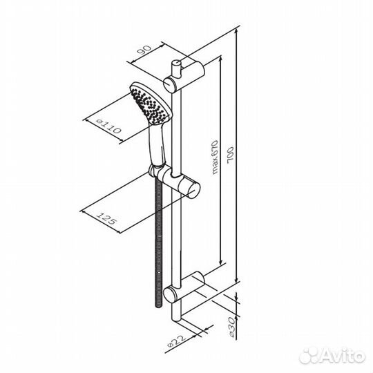 Душевой гарнитур AM.PM Gem F0190033 штанга, шланг